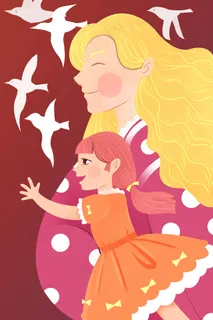 暖色系扁平风母亲节母女配图