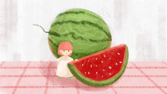 西瓜 水果 小清新手绘风