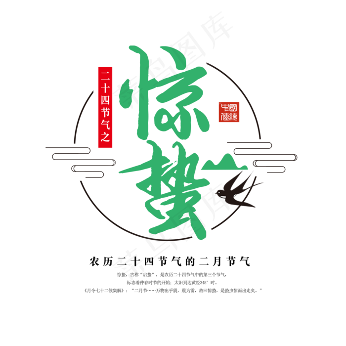绿色创意惊蛰艺术字(2000*2000px)psd模版下载