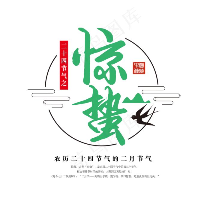 绿色创意惊蛰艺术字(2000*2000px)psd模版下载