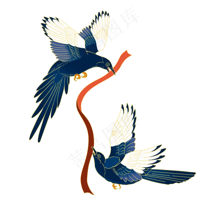 牵红绳喜鹊(3000X3000(DPI:300))psd模版下载