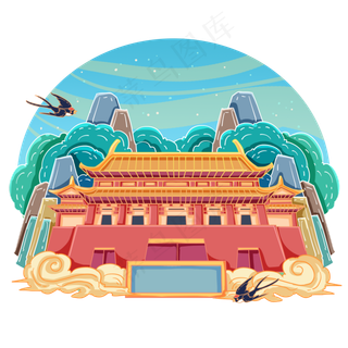 国潮中国风建筑故宫装饰,免抠元素