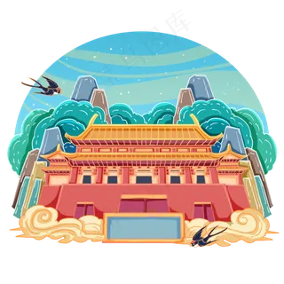 国潮中国风建筑故宫装饰,免抠元素