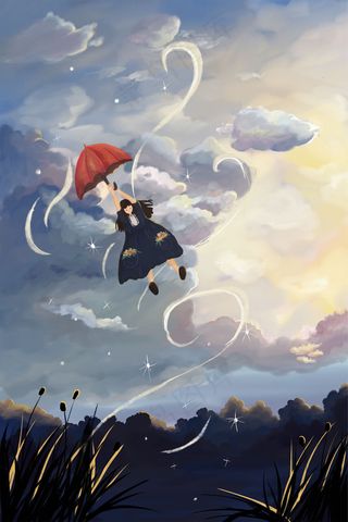 五一出游风景厚涂油彩效果