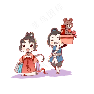 七夕牛郎织女买买买晒恩爱,免抠元素