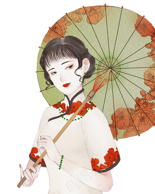 民国古风美女撑伞