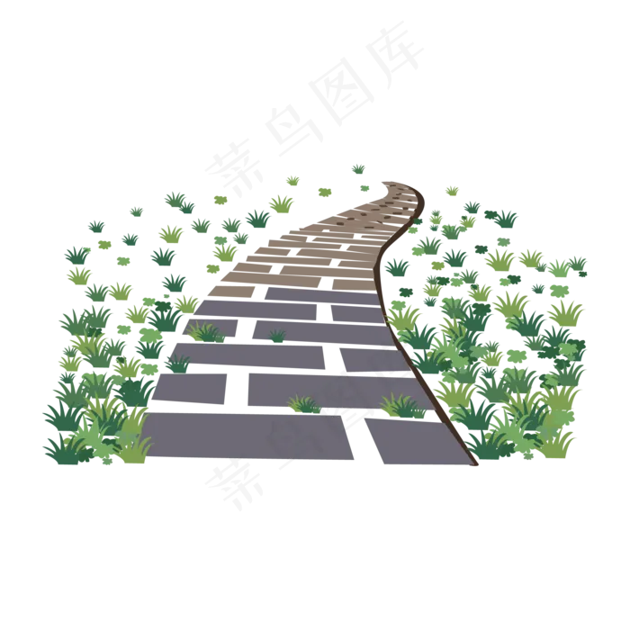 手绘矢量小草石板路,免抠元素(2126*2126px)ai矢量模版下载