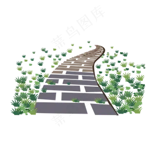 手绘矢量小草石板路,免抠元素