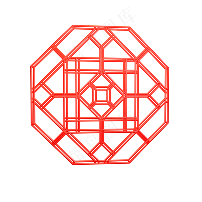 中国红菱形正方形窗花,免抠元素