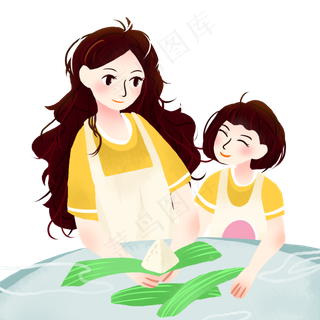 妈妈和女孩在做棕子免抠图