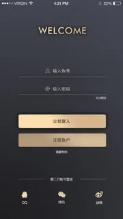 金黑色高端投资理财APP登录页面