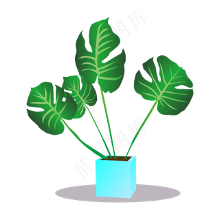 春天手绘植物大叶子盆栽,免抠元素