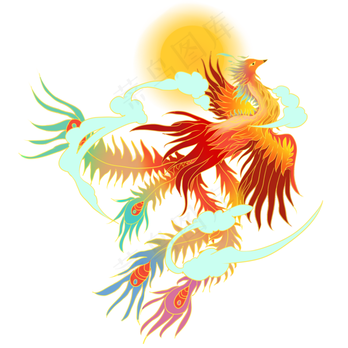 国潮插画年画凤凰