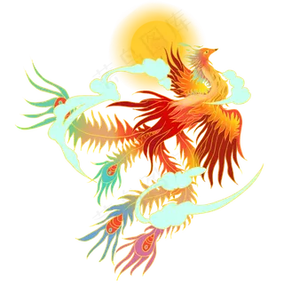 国潮插画年画凤凰