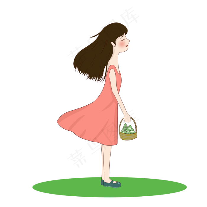 端午节拿着粽子的女孩手绘插画