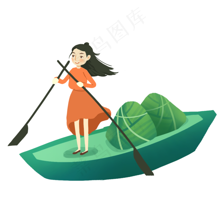 端午粽子女孩划船元素设计