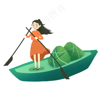 端午粽子女孩划船元素设计
