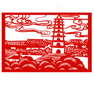 手绘中国风猪年世界名胜古迹风景,免抠元素