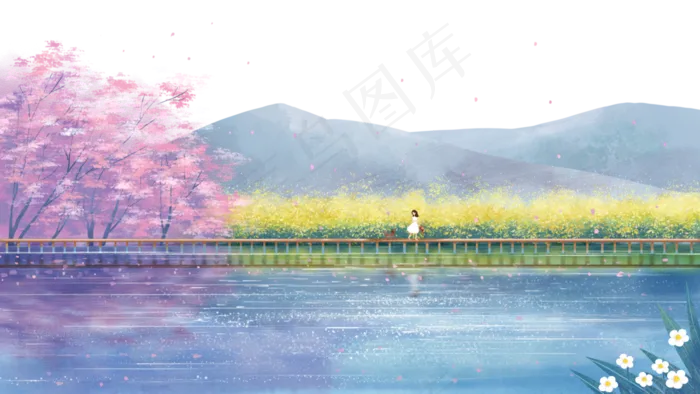 春天景色主题之油菜花与樱花,免抠元素(2880X1620(DPI:300))psd模版下载