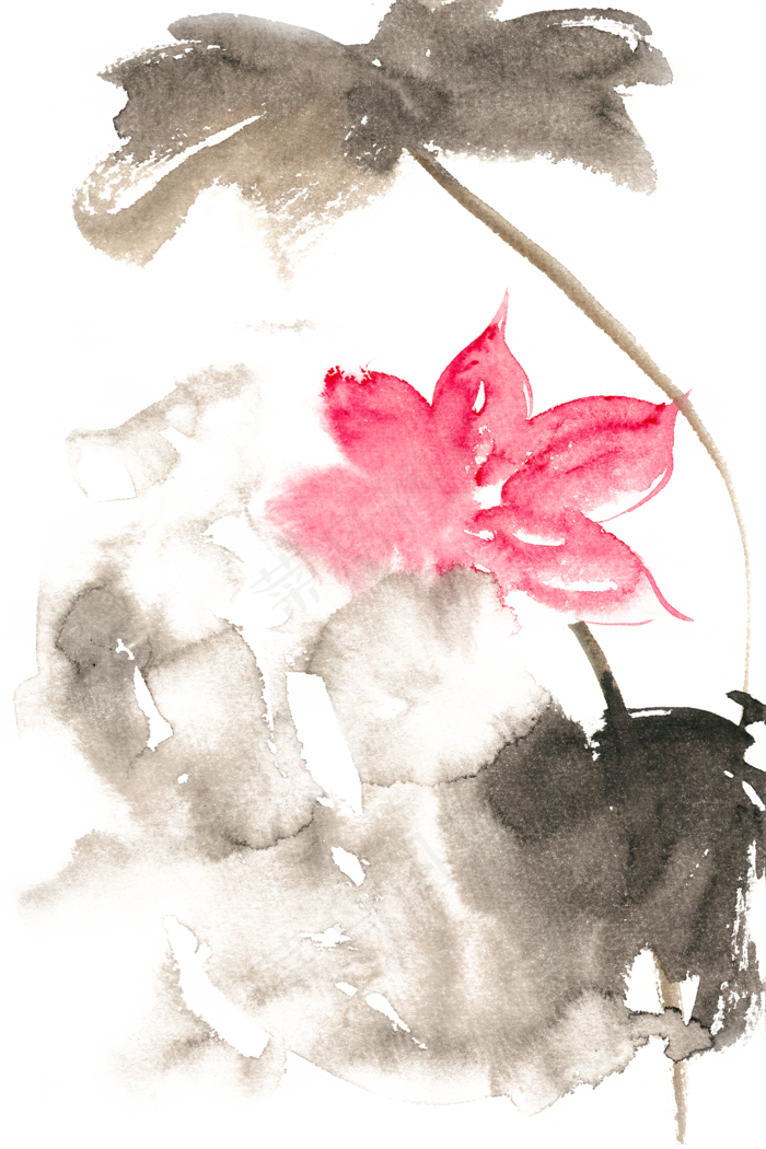 荷花印象水彩画PNG免抠素材
