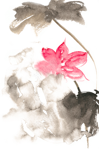 荷花印象水彩画PNG免抠素材