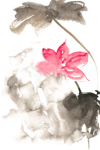 荷花印象水彩画PNG免抠素材