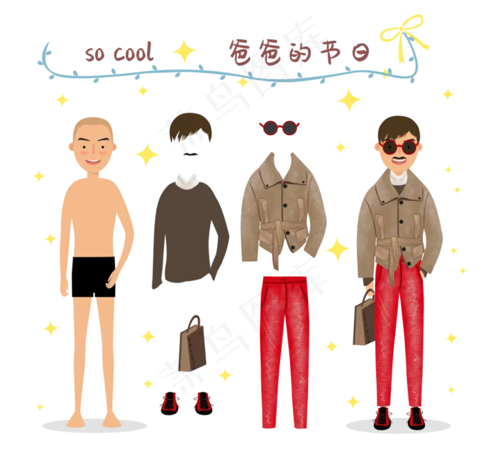 扁平风时尚男士父亲节有趣可爱换(6428X6000(DPI:300))psd模版下载
