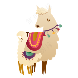 卡通可爱的羊驼母子矢量素材