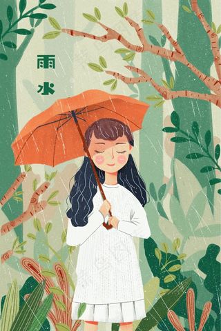 春天雨水春雨下雨女孩打伞雨季