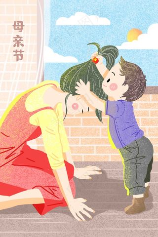 母亲节给母亲送礼物温馨梳头给母亲扎头发