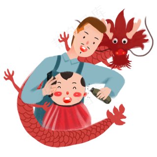 二月二卡通手绘理发习俗,免抠元素