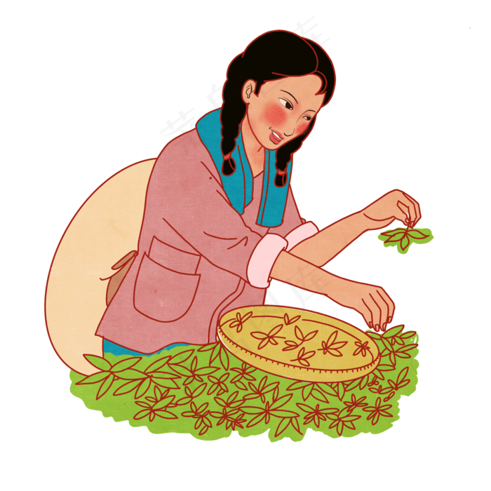 五一劳动节采茶女PNG免抠