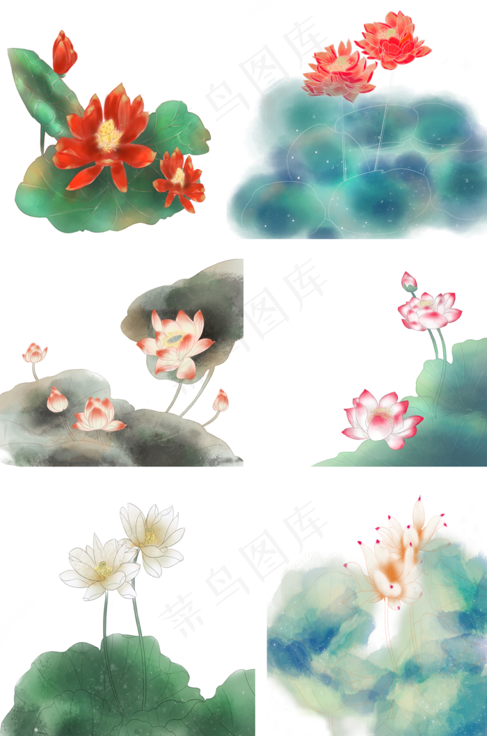 中国风水墨荷花素材合集(2000X3020(DPI:300))psd模版下载