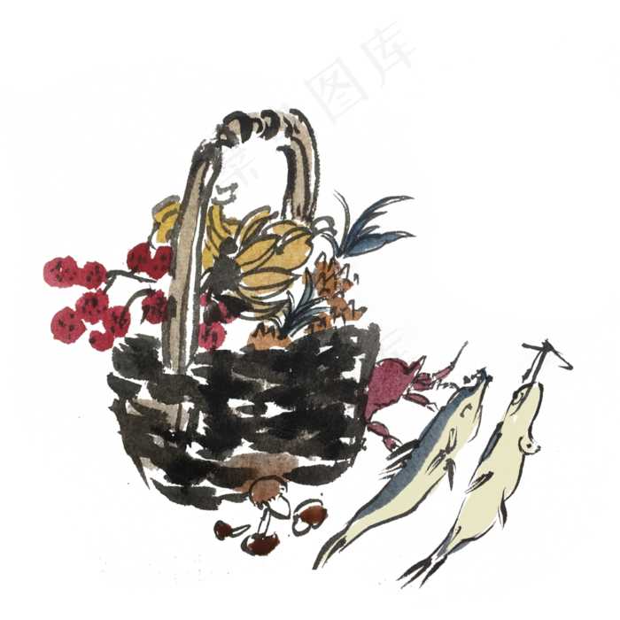 中国风花卉植物手绘插画,免抠元素