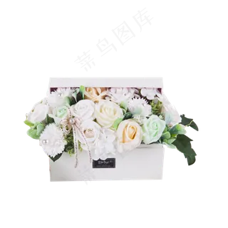 情人节的白色玫瑰盒子礼物免抠图