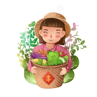 处暑菜农丰收卡通风格