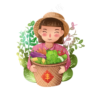 处暑菜农丰收卡通风格