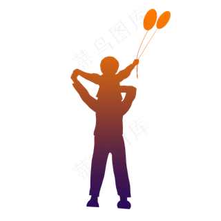 父亲节小孩父亲背影剪影骑背