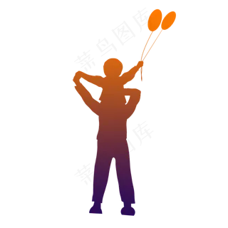 父亲节小孩父亲背影剪影骑背