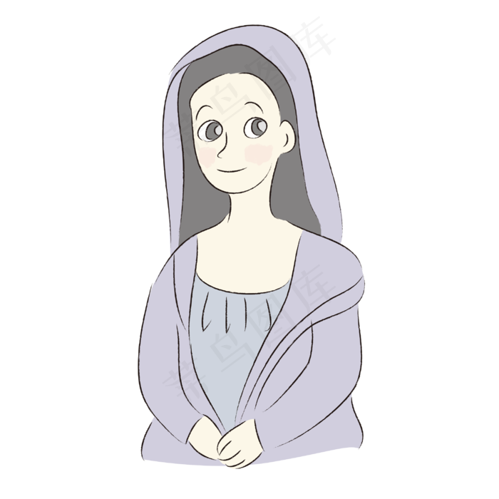清新手绘可爱卡通名画蒙娜丽莎,免抠元素(3000X3000(DPI:300))psd模版下载
