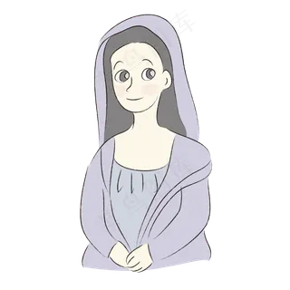清新手绘可爱卡通名画蒙娜丽莎,免抠元素