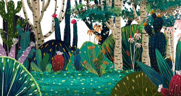 手绘森林景色创意海报边框免扣元,免抠元素