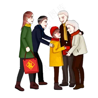 春节新年送礼一家人回家团圆团聚,免抠元素