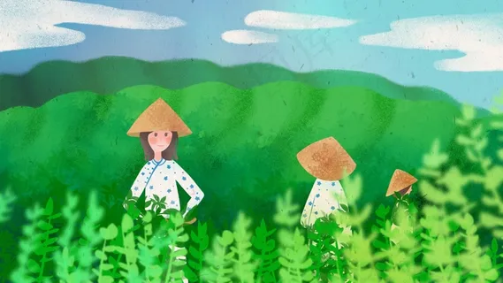 绿色清新春季采茶姑娘