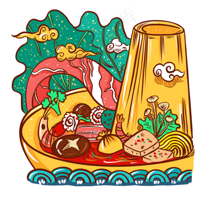 国潮美食铜锅涮肉,免抠元素(2000*2000px 300 dpi )psd模版下载