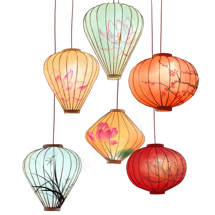 新年元宵节花灯夜,免抠元素(2000*2000px)psd模版下载