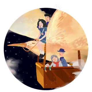 中秋夸张浪漫草地野餐合家欢PNG,免抠元素