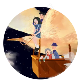 中秋夸张浪漫草地野餐合家欢PNG,免抠元素