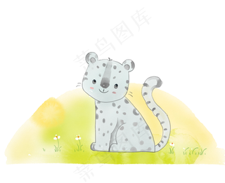 水彩可爱呆萌小雪豹