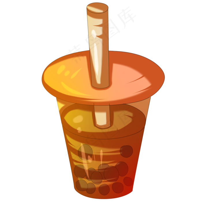 黄色的珍珠奶茶插画,免抠元素